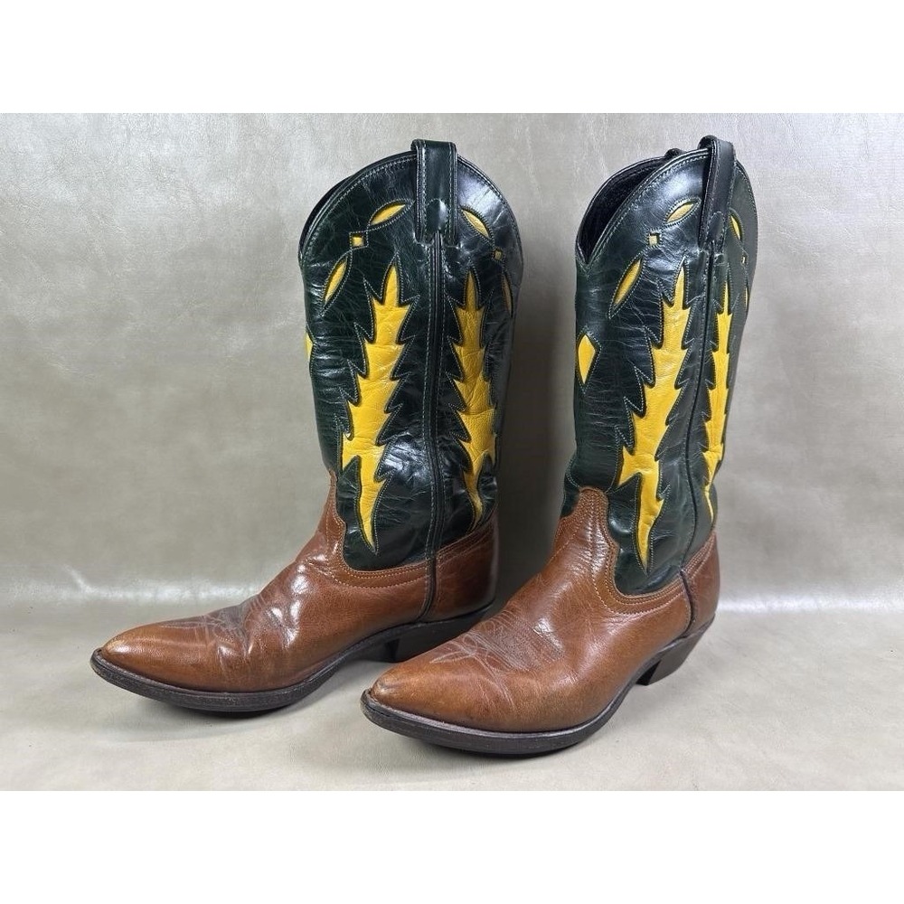 Code West Womens Western Boots 6 M Green Yellow Brown Leather Cowboy 64777